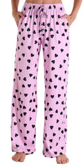 X-Image Womens Pamajas Bottoms with Pockets Loose Soft Drawstring Causal Wide Leg Lounge Pants Heart-Pink, X-Small