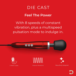 Doxy Die Cast Plug In Personal Wand Massager - Red Luxurious Adult Toys Couples Vibrator - Personal Vibrator - Body-Safe Sexual