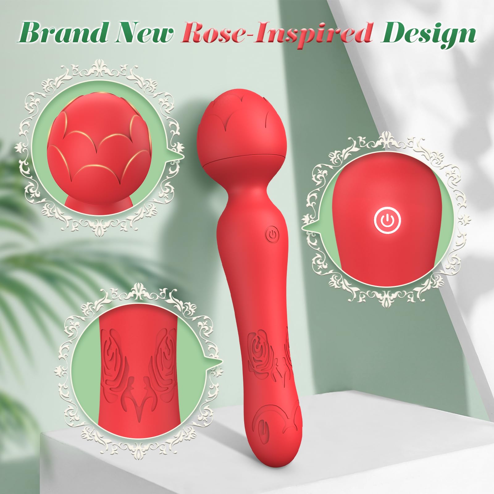 Wand Vibrator Rose Sex Toy - Clitoral Stimulator Anal Nipple G Spot Vibrators, Rose Adult Sex Toys Magic Quiet Cordless Massager