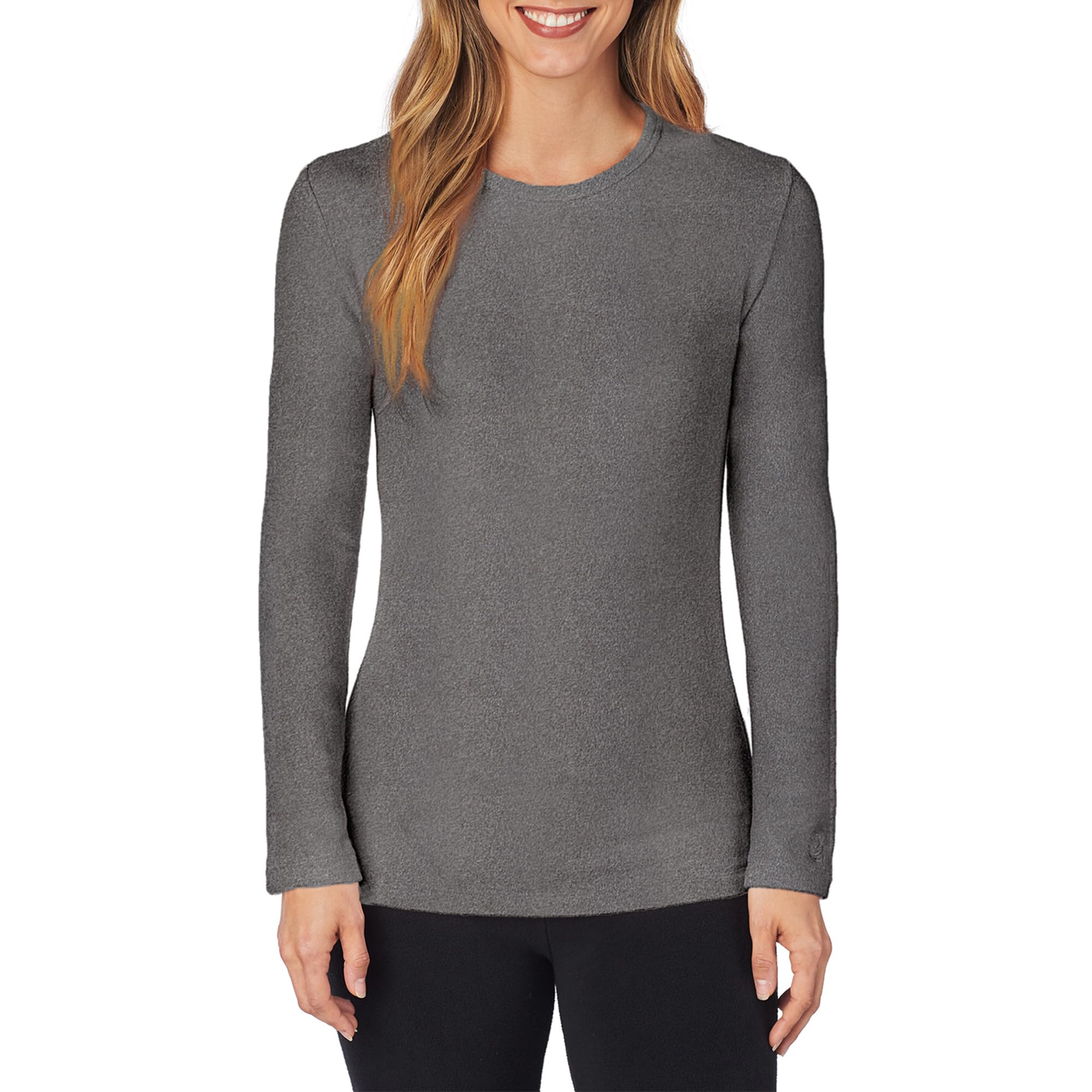 Cuddl Duds Womens Fleecewear with Stretch Long Sleeve Crew Neck - Heavyweight, Ultra-Warm Base Layer & Lounge Top, Charcoal Gre