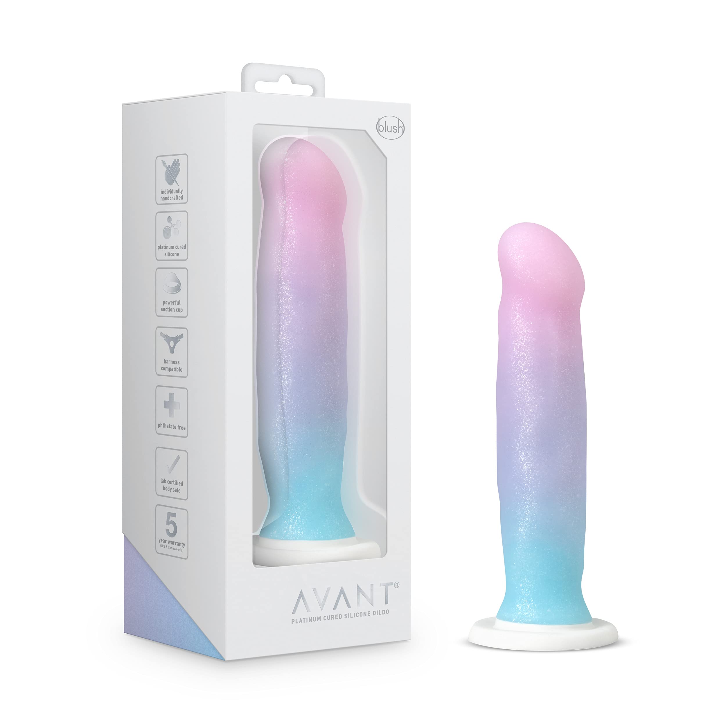 Blush Avant D17 Lucky 8 Silicone Dildo - Ultrasilk Smooth Cock, Purio Platinum-Cured - Suction Cup, Strap-On Compatible - Hand-S