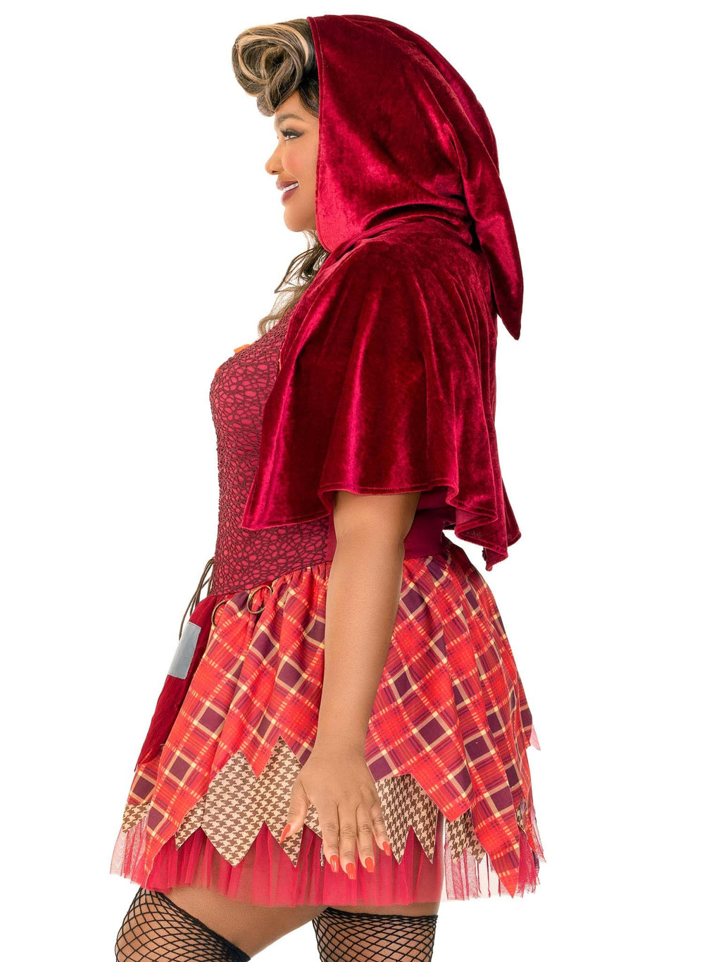 2 Pc Salem Sweetie, Includes Lace Up Patchwork Peasant Dress With Tattered Garter Skirt And Collared Caplet With Pointed Hood.