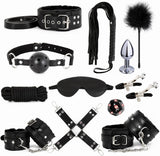 Sex Bondage Restraint Kits BDSM Toys 12 Pcs Handcuffs Ankle Cuffs Anal Plug Nipple Clamps Ball Gag Blindfold Rope Leather Restra