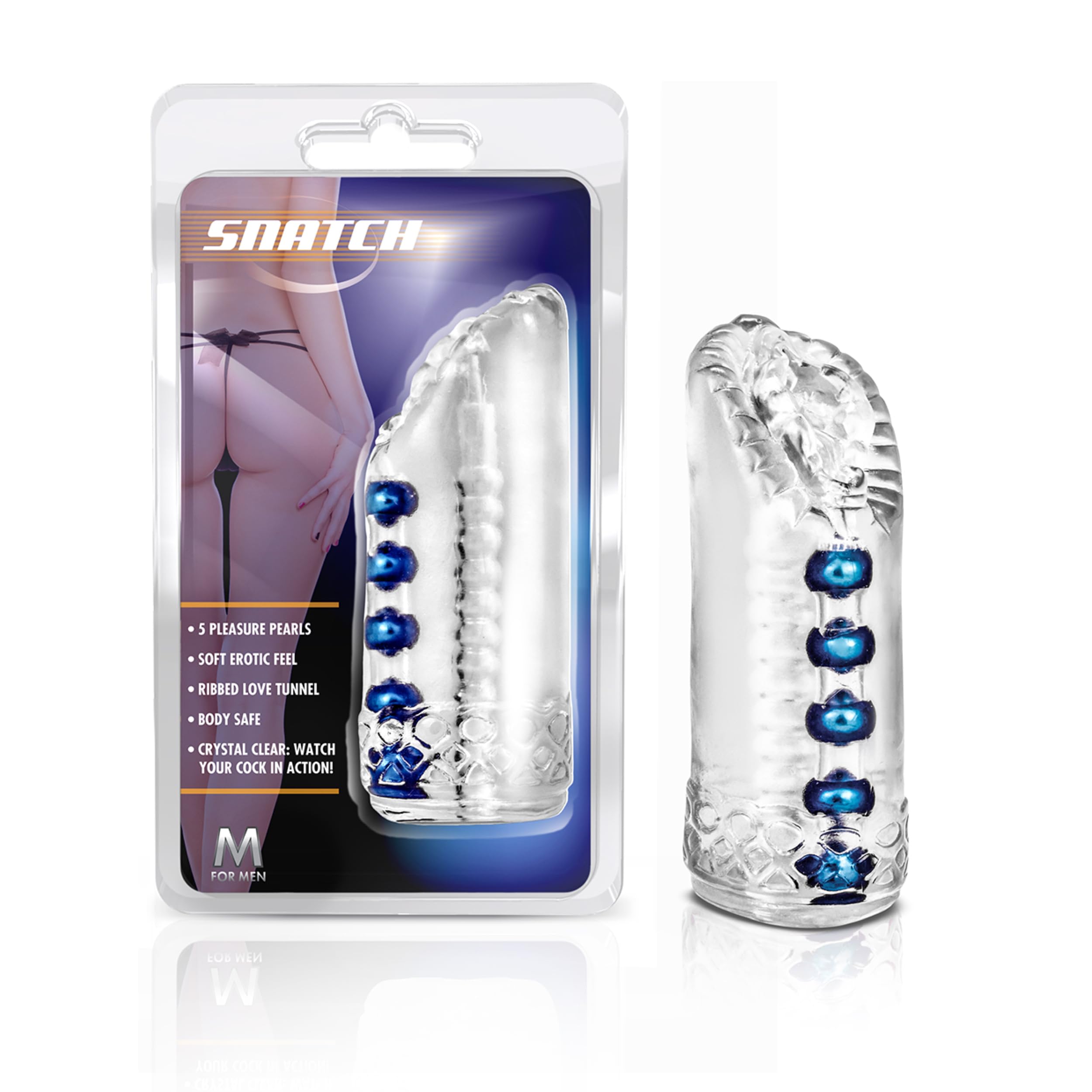 Blush Novelties M for Men Sexy Ultra Soft Realistic Pocket Vagina HJ Ribbed Tunnel Super Soft Male Masturbator Beaded Easy to Cl