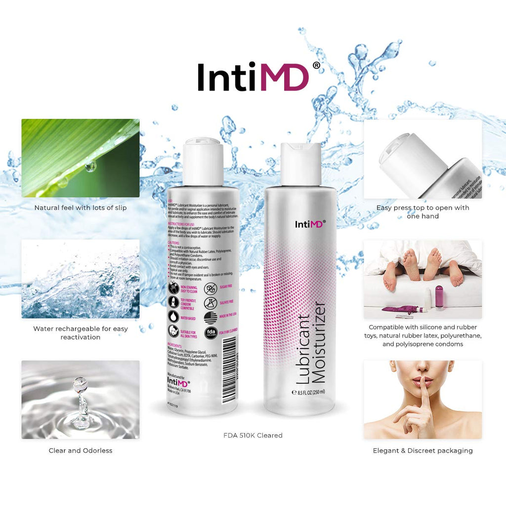 IntiMD Personal Lubricant Moisturizer Water Based Lube, FDA 510K Cleared, Long Lasting, Sensitive Skin Friendly - 8.5oz