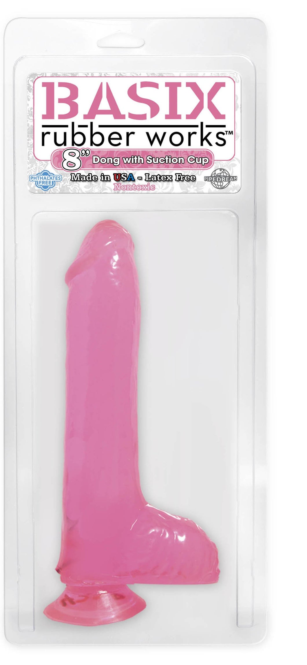 Basix 9'' Dong With Suction, Pink