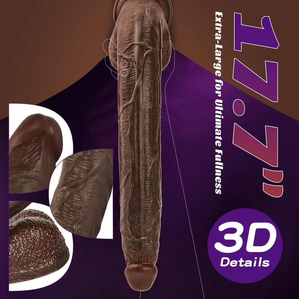 17.7 Inch XXL Black Realistic Monster Dildo, Extra Long Huge Anal Dildo with Suction Cup for Hands-Free Deep Play, Adult Sex Toy