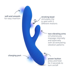 plusOne Luxe Dual Rabbit Vibrator, Internal & External Stimulation, 10 Vibration Settings, Made of Body-Safe Silicone, Waterproo