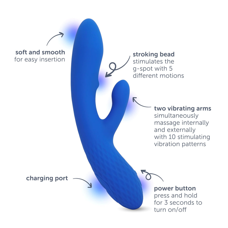 plusOne Luxe Dual Rabbit Vibrator, Internal & External Stimulation, 10 Vibration Settings, Made of Body-Safe Silicone, Waterproo