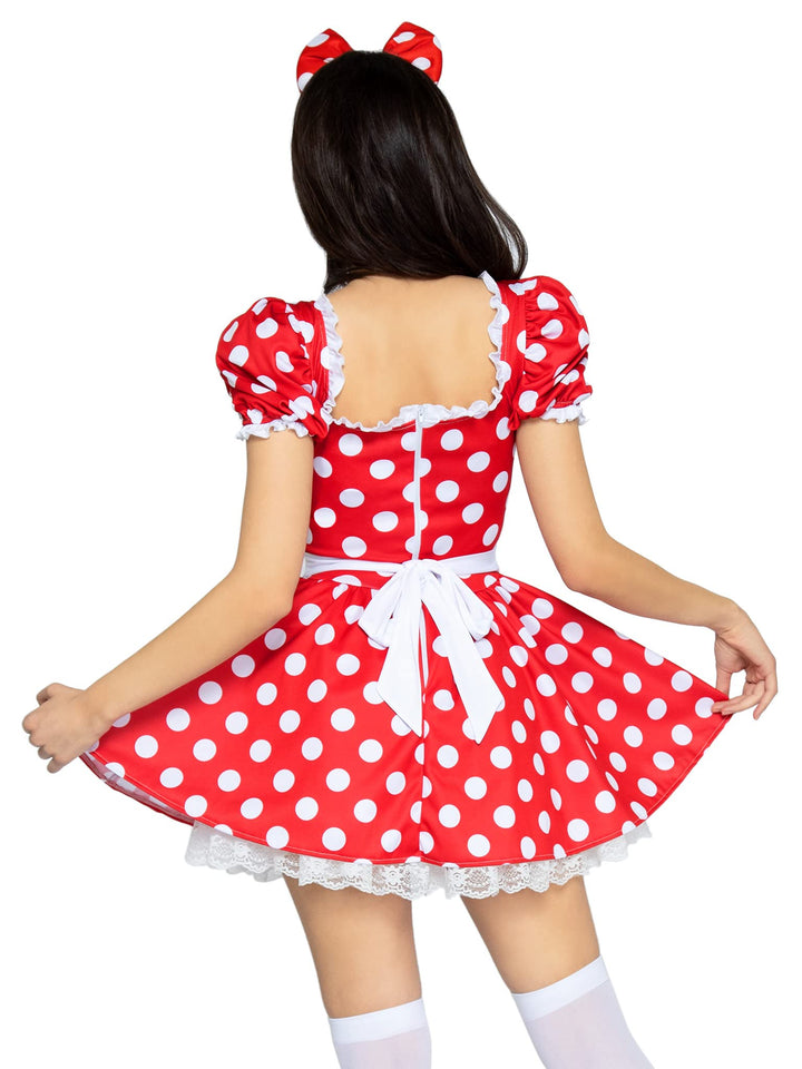 2 Pc Polka Dot Dress With Ruch - Small / Red/White