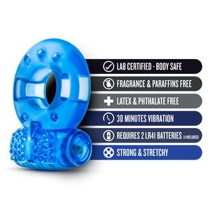 Blush Stay Hard - Male Enhancing Vibrating Stretchy Cock Rings - Disposable - 2 Pack - Blue