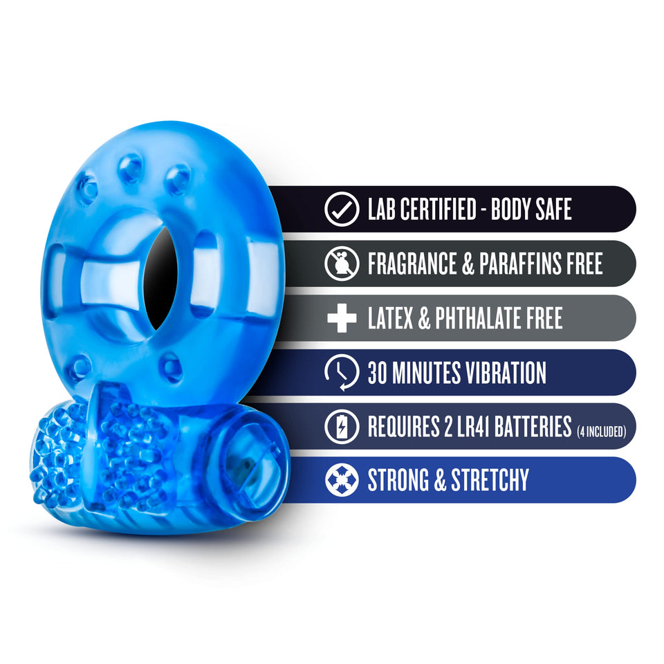 Blush Stay Hard - Male Enhancing Vibrating Stretchy Cock Rings - Disposable - 2 Pack - Blue
