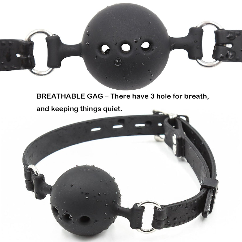 RYOZOCH Silicone Breathable Ball Gag for Adult Bondage Restraints Sex Play (Black, 1.5in Ball)
