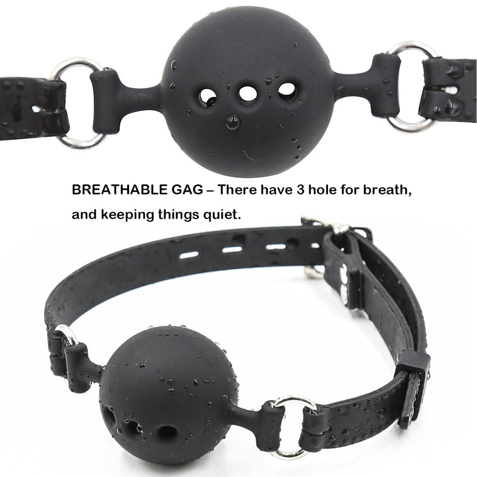 RYOZOCH Silicone Breathable Ball Gag for Adult Bondage Restraints Sex Play (Black, 1.5in Ball)