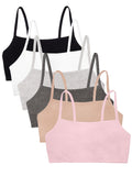 Fruit of The Loom Womens Spaghetti Strap Cotton Pullover Value Pack Sports Bra, Sand/White/Heather Grey/Black/Blushing Rose/Char