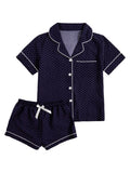 Verdusa Pajamas For Women Set 2 Piece Summer Pajama Sets Cute Pjs Lounge Matching Button Shirt with Shorts Polka Dots Blue Large