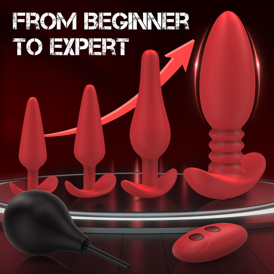 Linsecn Anal Plug Vibrating Butt Plug - 5PCS Anal Toys with 10 Vibration Modes, Anal Training Kit Prostate Massager, Remote Cont