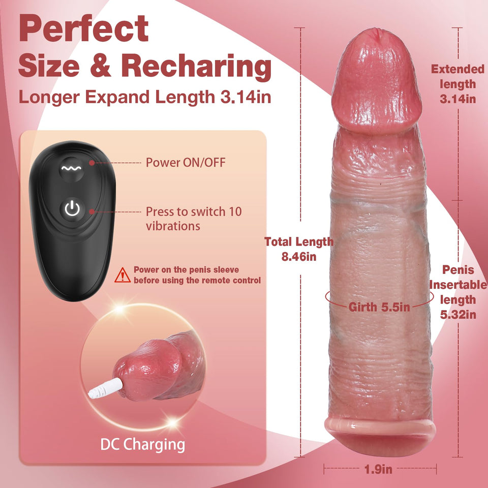 Sex Toys Vibrator Penis Sleeve - Male Sex Toys for Men Penis Extender Dildo Vibrating Cock Ring Sleeve 10 Mode Remote Control, A