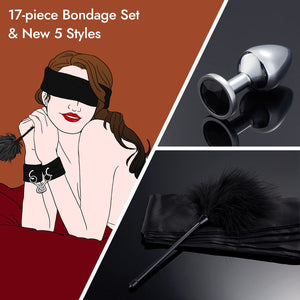 Sex Bondage BDSM Kit Restraints - UTIMI Upgrade Restraint Sets with Adjustable Handcuffs Collar Ankle Cuff Dice Beads Anal Plug