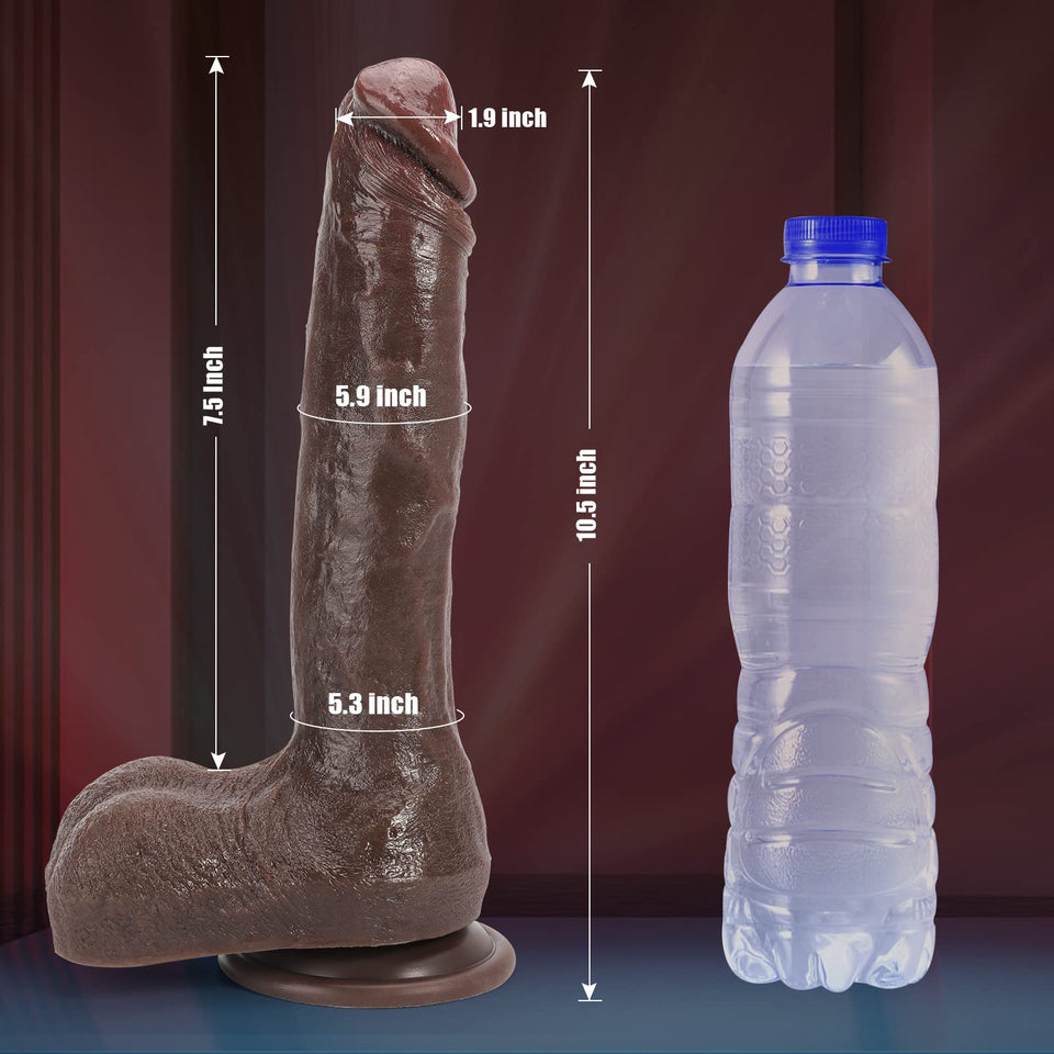 10.43 Inch Big Black Realistic Dildo Feels Like Skin, Huge Thick Dildo with Strong Suction Cup for Hands-Free Play, Lifelike Sil