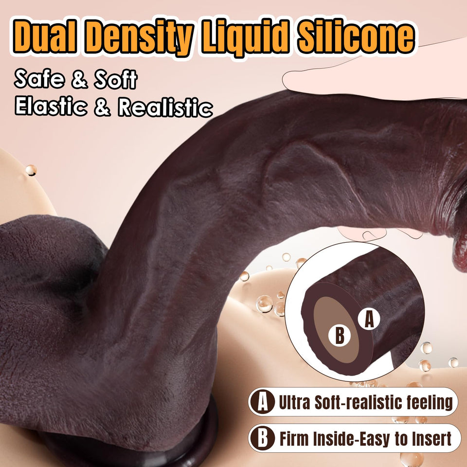 Sex Toys Big Realistic Dildo - Sex Toy 10.8'' Silicone Brown Curved Giant Dual-Layer Dildos for G Spot and Anal Stimulator Butt