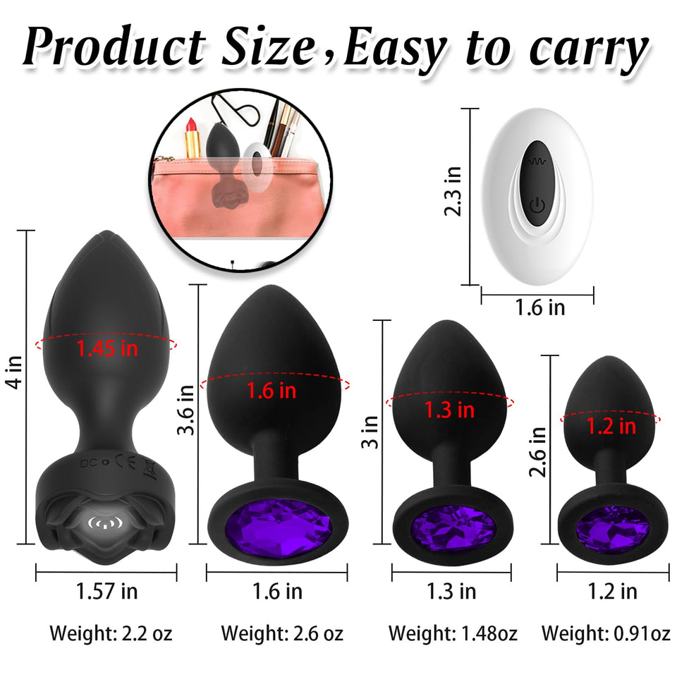 Anal Plug Sex Toys Vibrators - 4Pcs Butt Plug Remote Control with 10 Vibrating Modes, Adult Games for Woman Men Couples Prostate