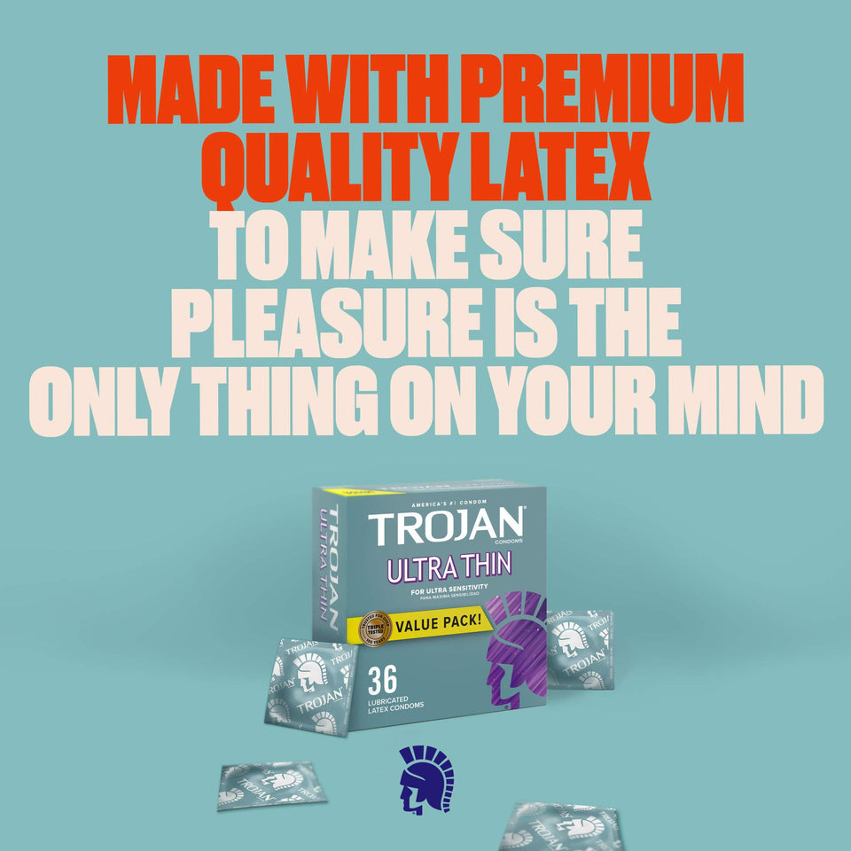 TROJAN Ultra Thin Condoms For Ultra Sensitivity, Lubricated Condoms for Men, Americas Number One Condom, 36 Count Value Pack