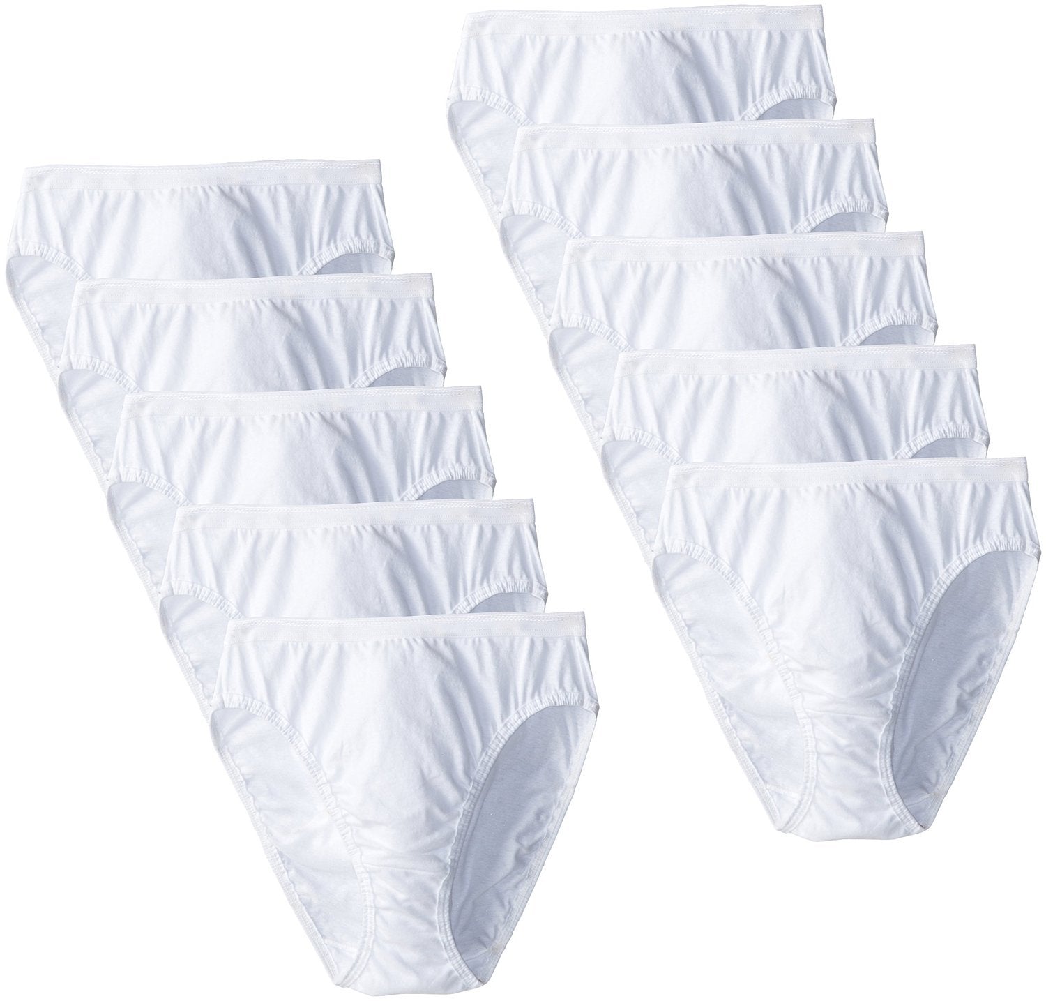 Fruit of the Loom Womens 10 Pack White Cotton Hi-Cut Brief, White, 6