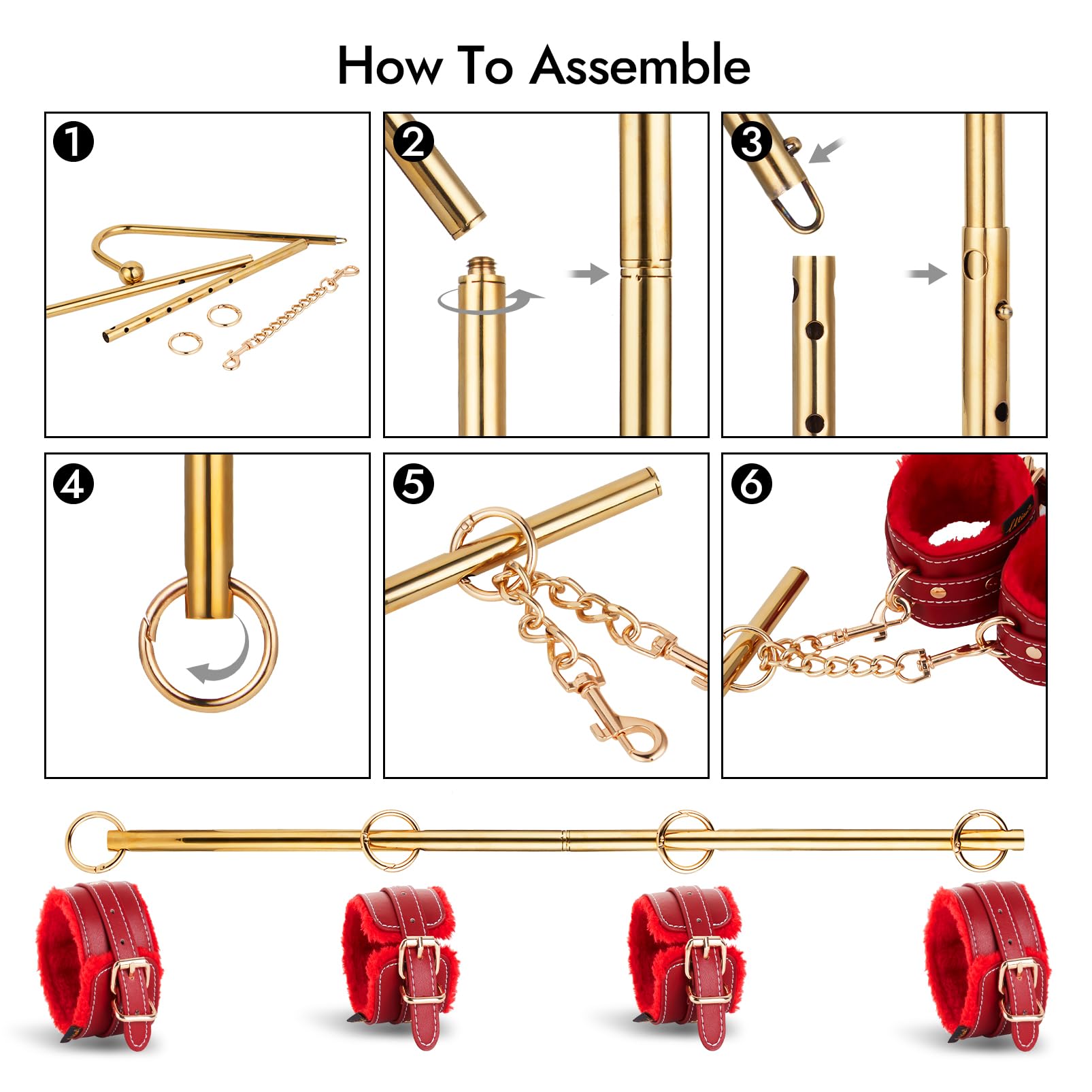 Anal Hook BDSM Sex Bondage - UTIMI Bed Restraint Kit with Adjustable Handcuffs Collar Ankle Cuffs Leather Furniture Restraint Se