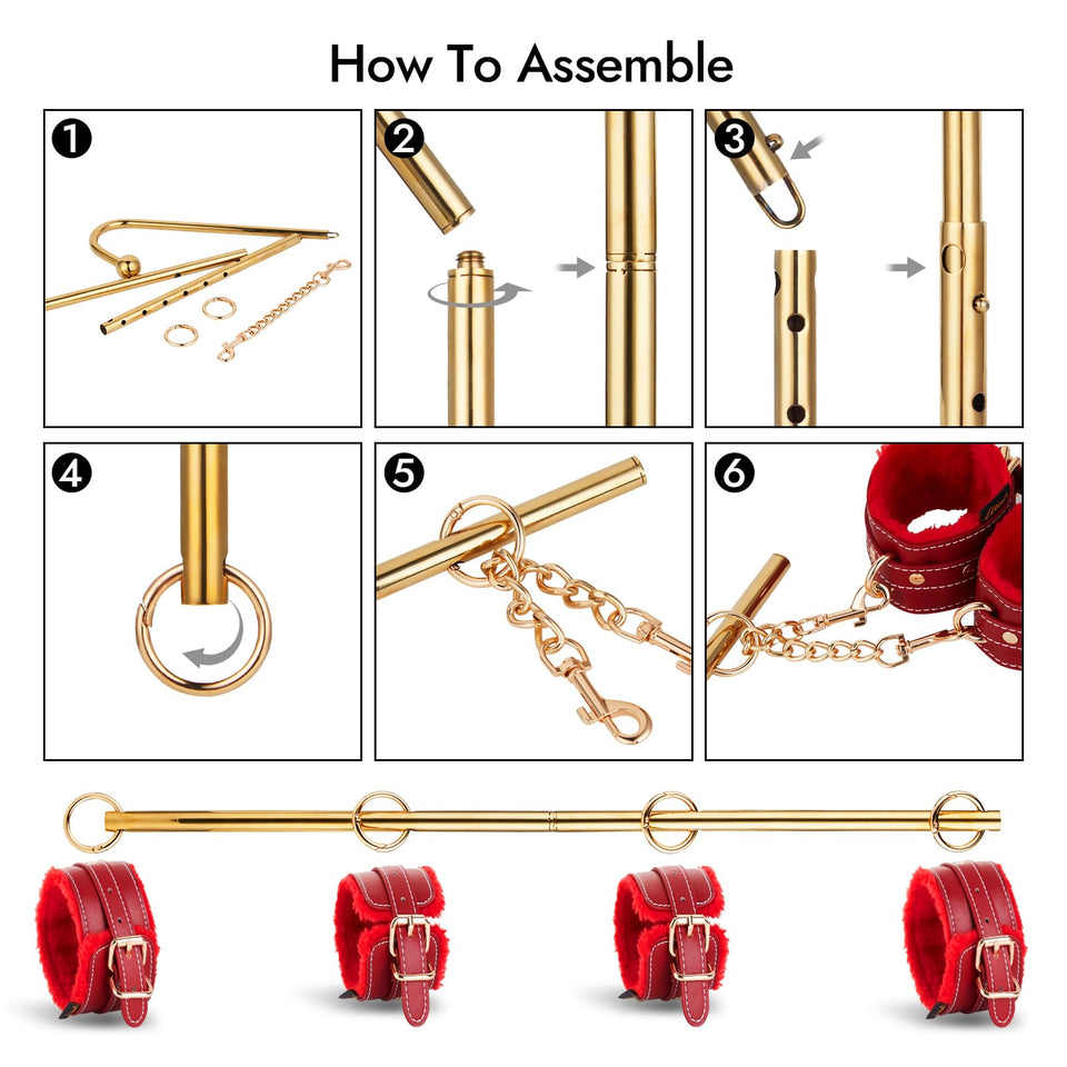 Anal Hook BDSM Sex Bondage - UTIMI Bed Restraint Kit with Adjustable Handcuffs Collar Ankle Cuffs Leather Furniture Restraint Se