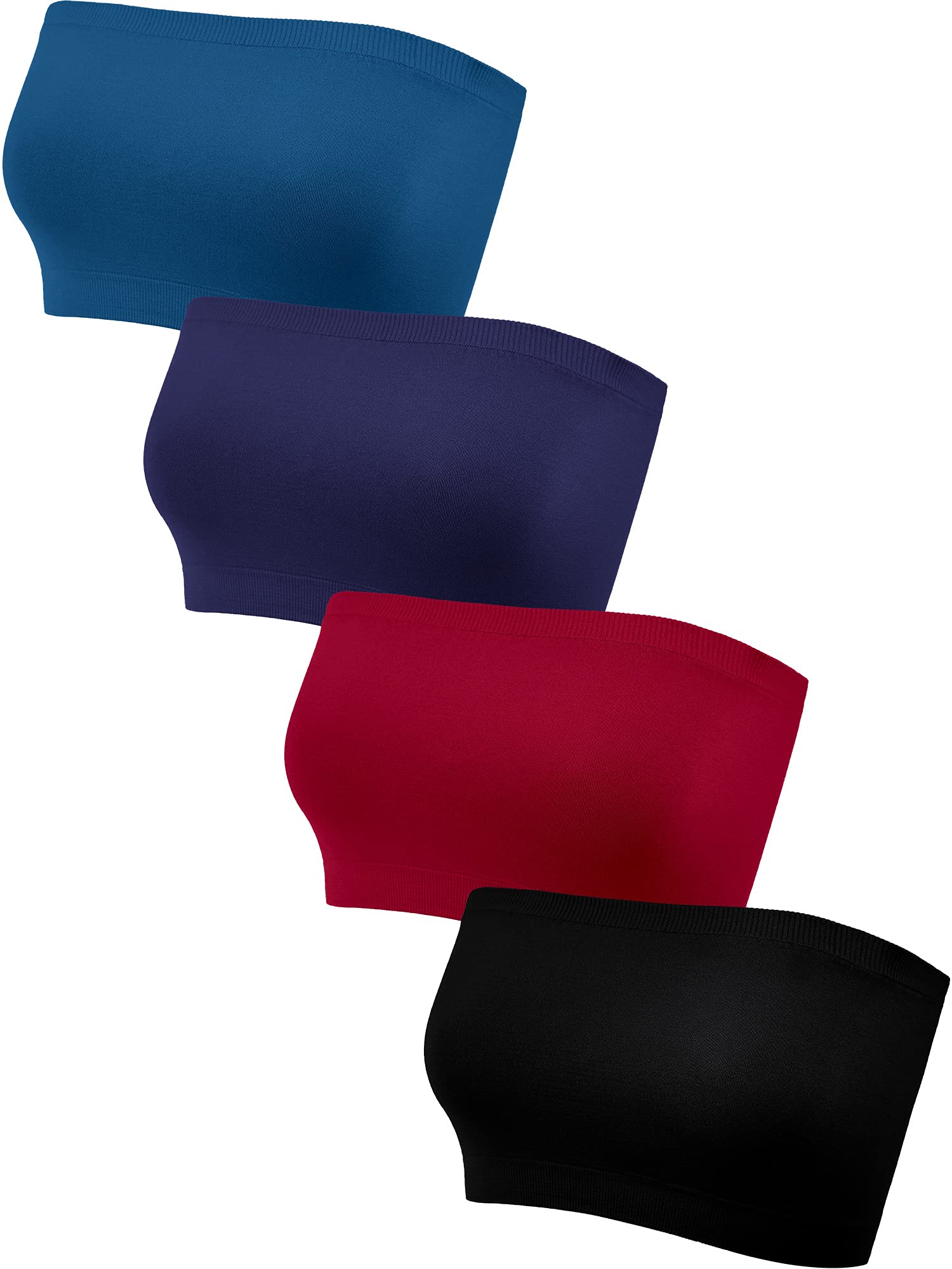 Geyoga 4 Pieces Strapless Bandeau Bra, Seamless Bralettes Stretchy Non Padded Bandeau Tube Top Bra for Women(Retro Colors,Large)