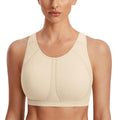 SYROKAN Full Coverage Plus Size Sports Bras for Women High Support Racerback Padded Bras for Women No Underwire Oil Beige 42D