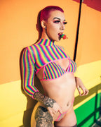 Leg Avenue 3 PC Rainbow fishnet bikini to Multicolor Color