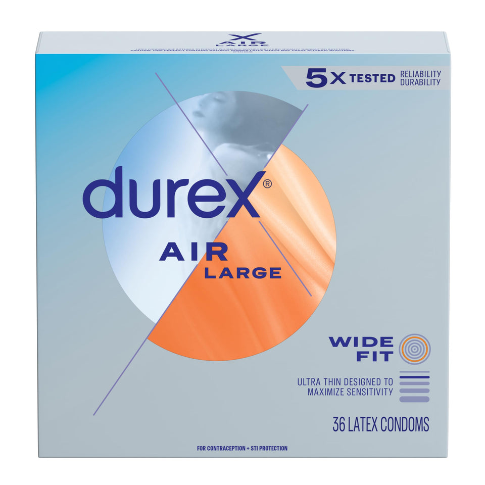Durex Air Condoms, Extra Thin, Transparent Natural Rubber Latex Condoms for Men, Wide Fit, FSA & HSA Eligible, 36 Count