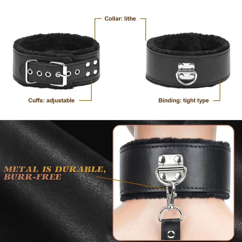 BDSM Kit Sex Bondage Restraints Toys: Upgrade 11PCS Sets with Adjustable Handcuffs Collar Ankle Cuff Blindfold Feather Tickler A