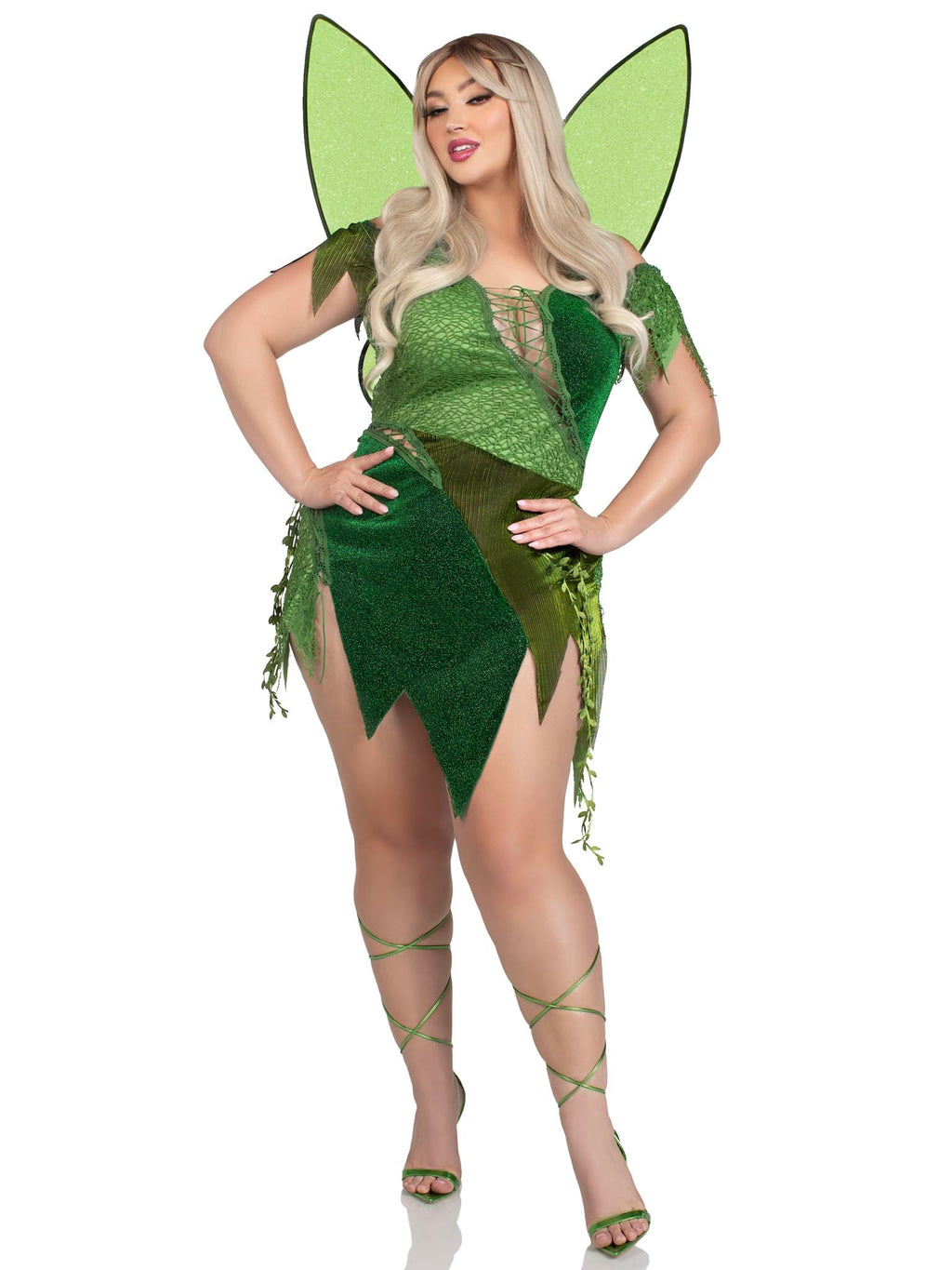 2 Pc Forest Fairy, Includes Patchwork Dress With Adjustable Lace Ups And Tattered Skirt, Leaf Accents, And Shimmer Fairy Wings.