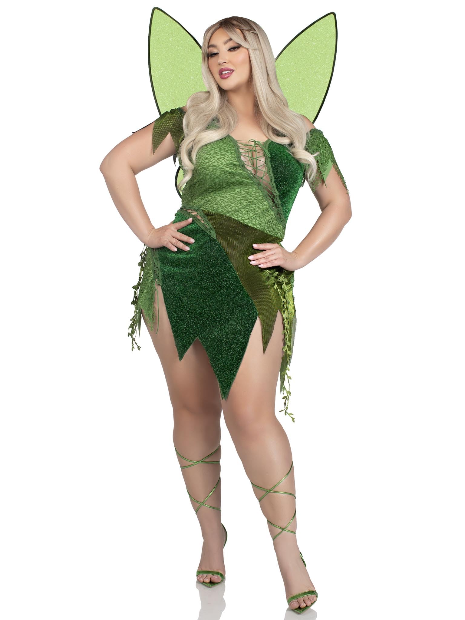 2 Pc Forest Fairy, Includes Patchwork Dress With Adjustable Lace Ups And Tattered Skirt, Leaf Accents, And Shimmer Fairy Wings.
