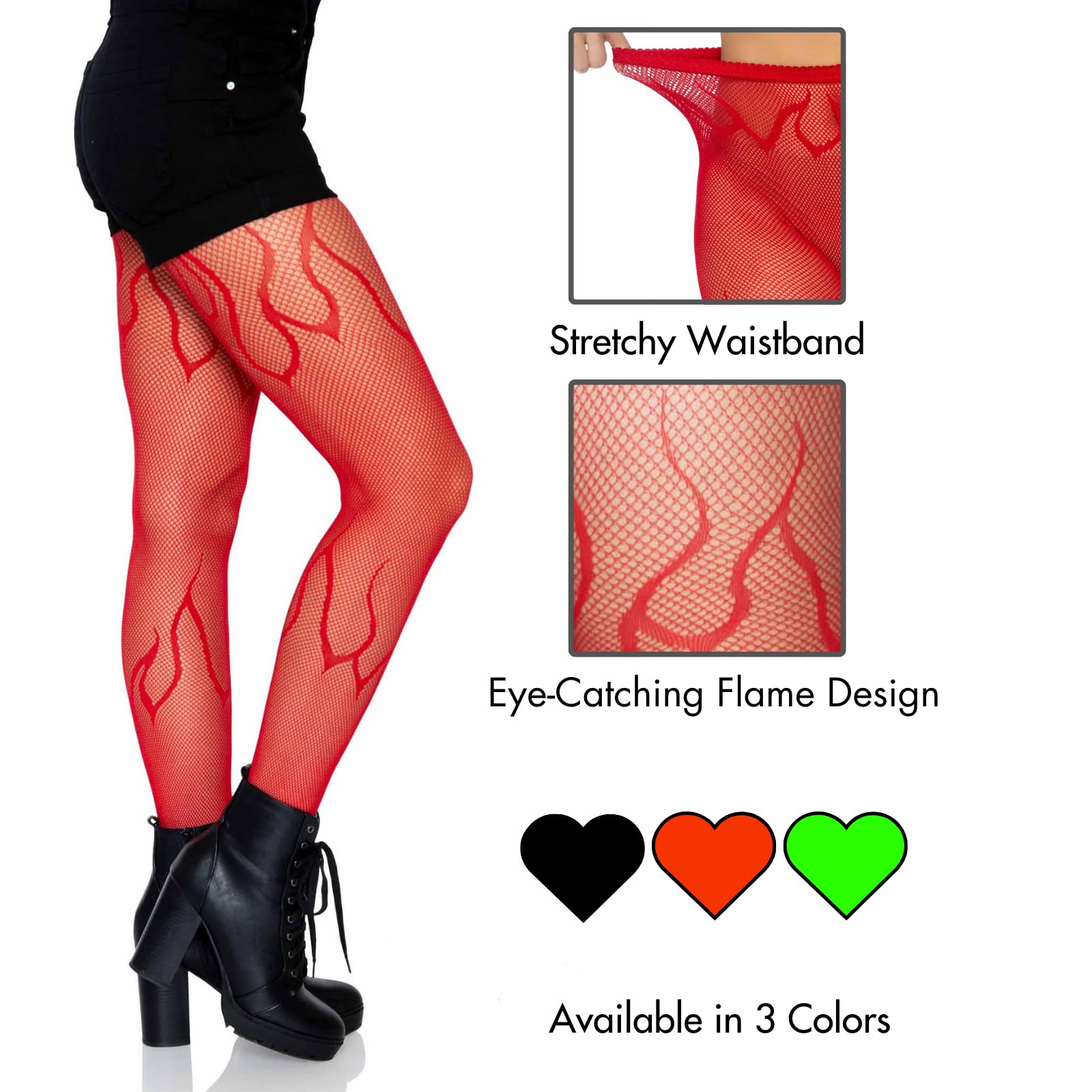 Flame Net Tights. - O/S / Red
