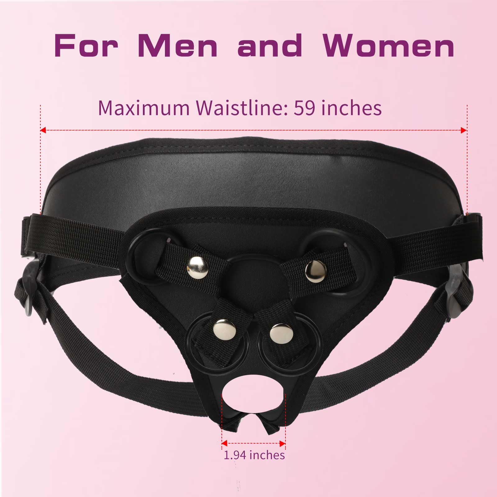Strap On Dildo Harness, Plus Size Strapon Dildo Harness, Wide Bondage with Holes and 4 Rubber Rings, Adjustable Strap-on Harness