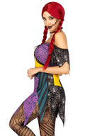 3 Pc Darling Rag Doll, Includes Patchwork Dress With Adjustable Lace Ups And Tattered Skirt, Detachable Clear Straps, And Skull