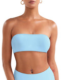 VOYJOY Impact Backless Bandeau Bra Workout Strapless Bandeau Basic Tank Top Adjustable Back Ice Blue