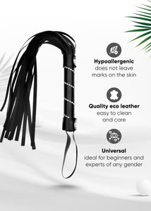 Premium Sex Whip with Rhinestones for Bedroom Play, Faux Leather Floggers Adult Play, BDSM Whip for Spanking, Black