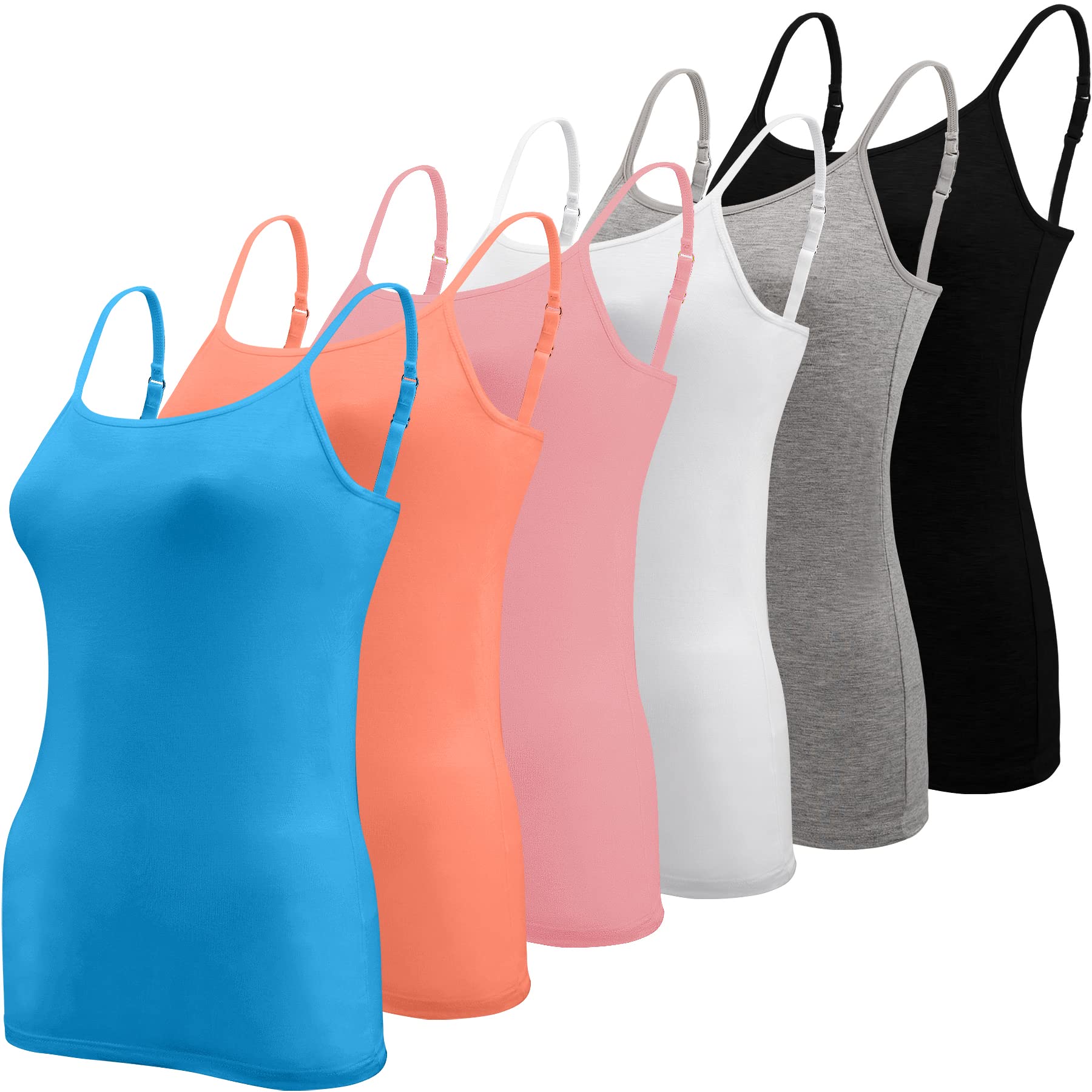 BQTQ 6 Pcs Camisole for Women Undershirts Adjustable Spaghetti Strap Tank Top, L