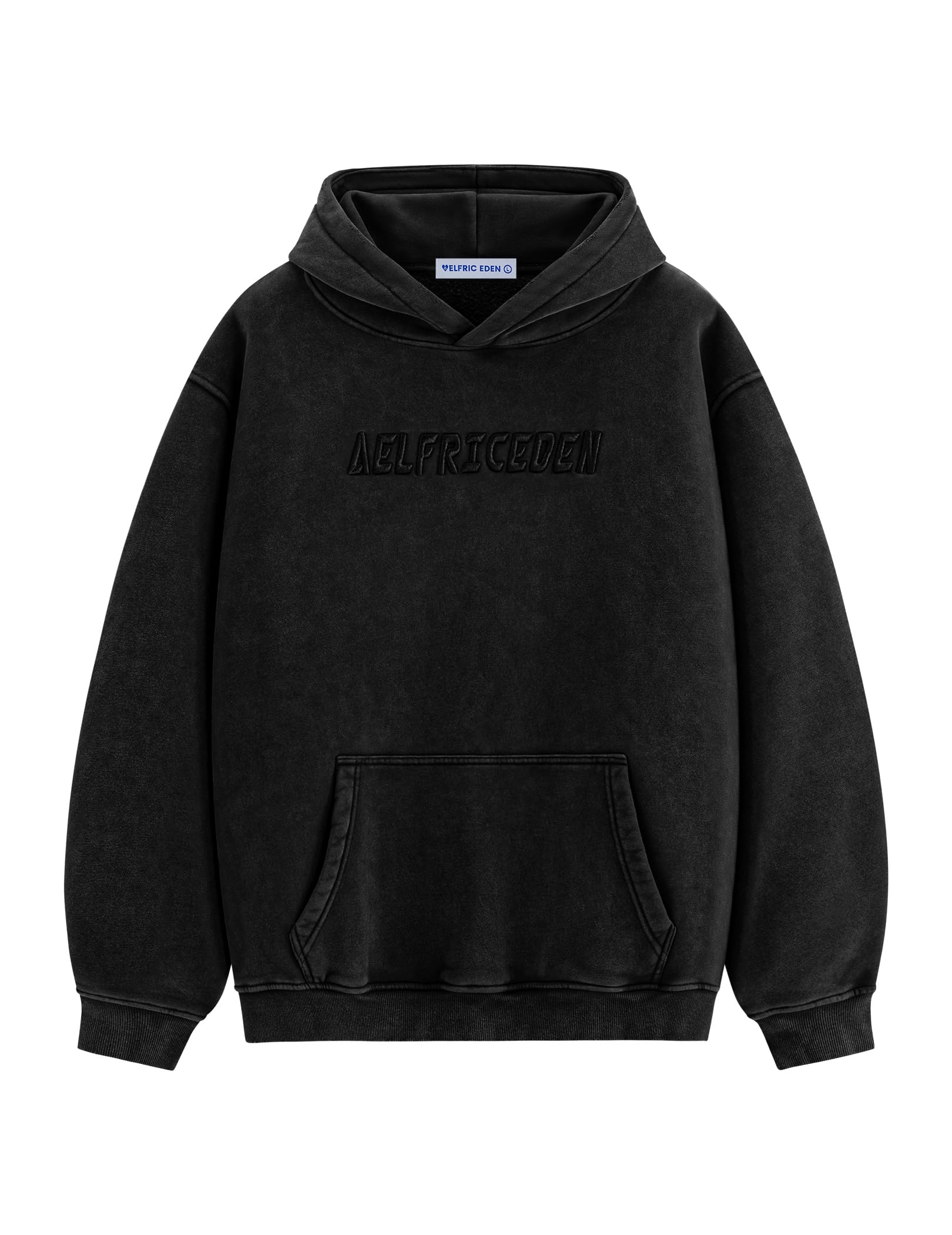 Aelfric Eden Hoodies Mens Acid Wash Hoodie Oversized Vintage Heavyweight Cotton Fleece Hooded Pullover Sweatshirt Black