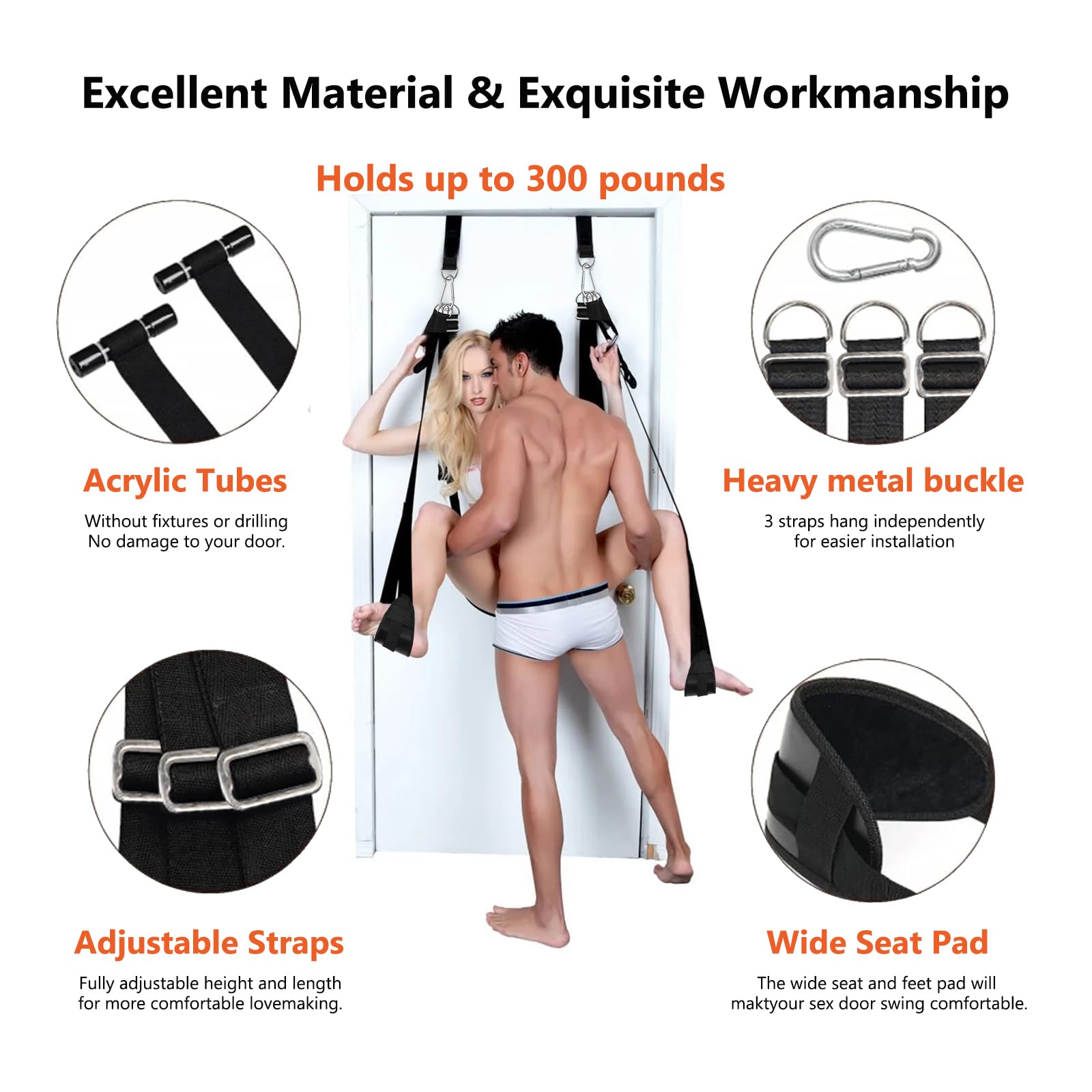 Adult Sex Toys BDSM Door Sex Swing with Seat, 9 Pcs Sex Toys Bondage Set with Penis Ring, Eye Mask, Feathers Whip, DIY Bondage S