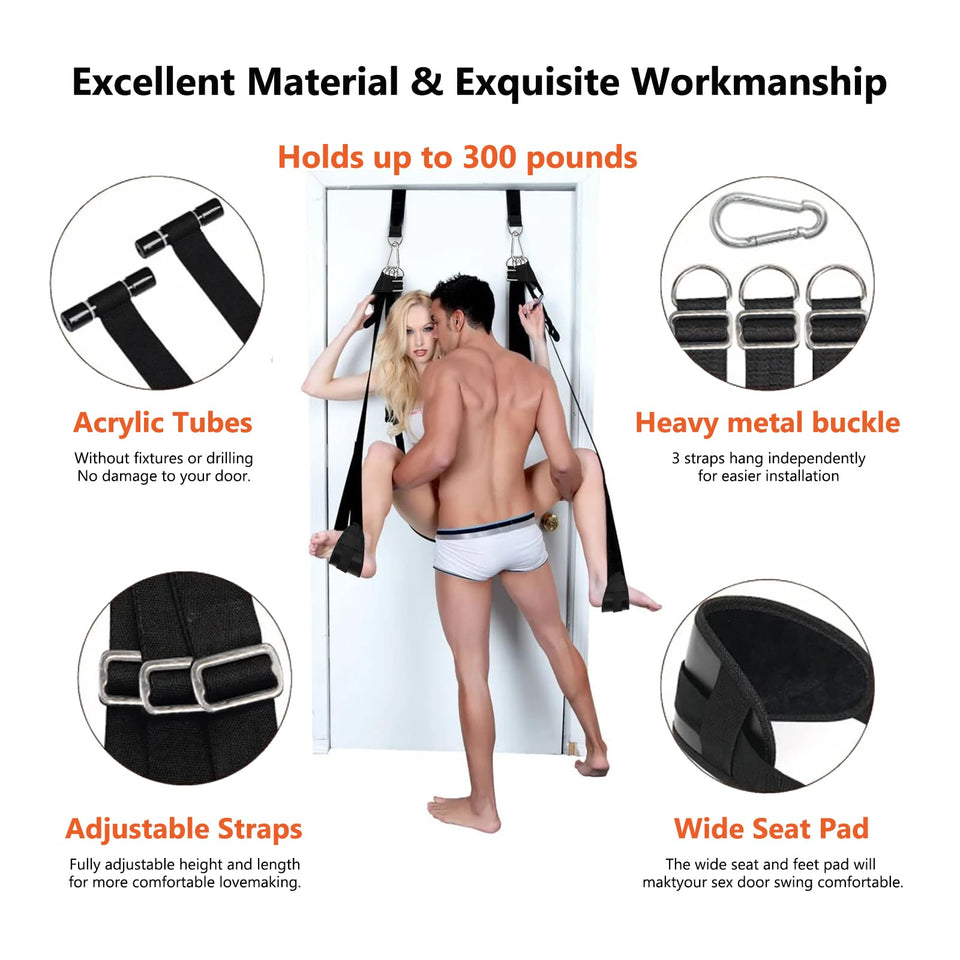 Adult Sex Toys BDSM Door Sex Swing with Seat, 9 Pcs Sex Toys Bondage Set with Penis Ring, Eye Mask, Feathers Whip, DIY Bondage S