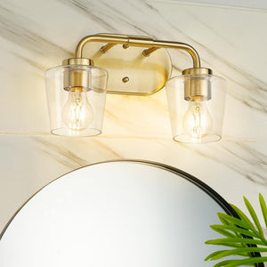 Audickic Brushed Gold Bathroom Light Fixtures, 2-Light Vanity Lights With Clear Glass, Modern Champagne Bronze Vanity Lighting F