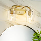 Audickic Brushed Gold Bathroom Light Fixtures, 2-Light Vanity Lights With Clear Glass, Modern Champagne Bronze Vanity Lighting F