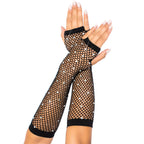 Rhinestone fishnet arm warmers - O/S / BLACK
