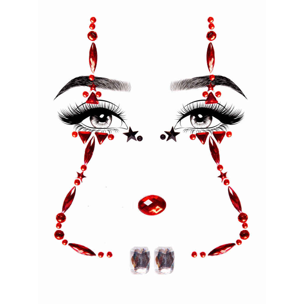 Clown adhesive face jewels sti - O/S / RED